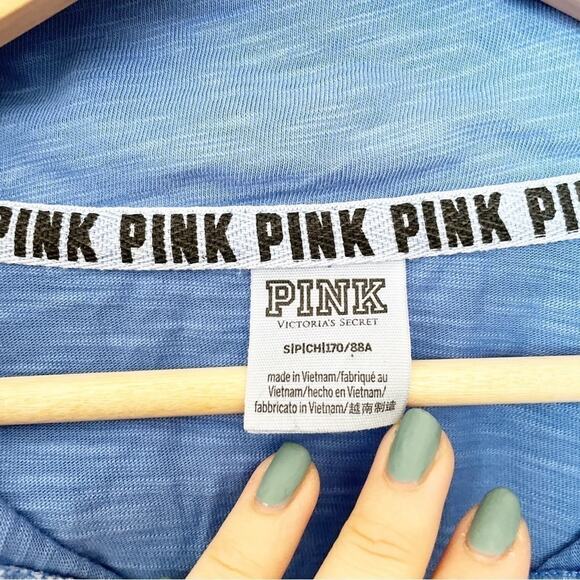 PINK Victoria's Secret Blue Long Sleeve Collared Cropped Top Size S - Picture 6 of 6